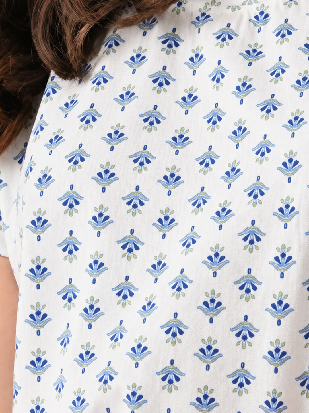 Botanical Block Print Scoop Neck Cap Sleeve Top