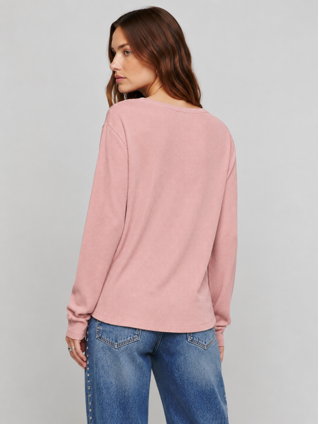 Relaxed Waffle Knit Long Sleeve Top
