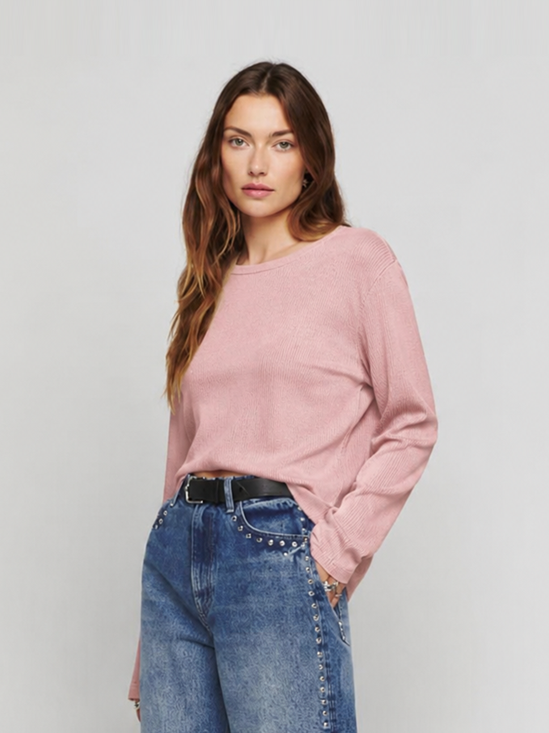 Relaxed Waffle Knit Long Sleeve Top