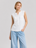 White Split Neck Dual Pocket Sleeveless Top