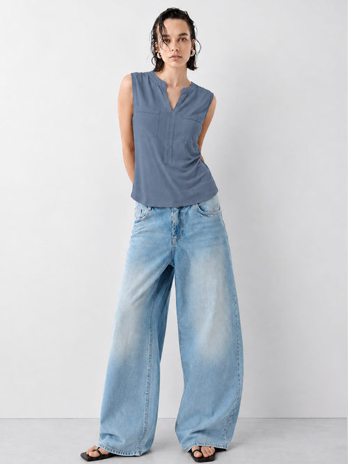 Brume * Split Neck Dual Pocket Sleeveless Top