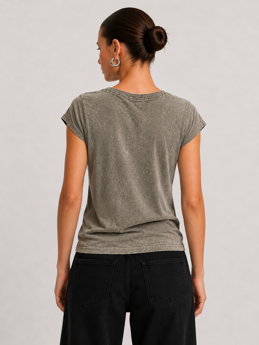 Studded Neckline Washed Top