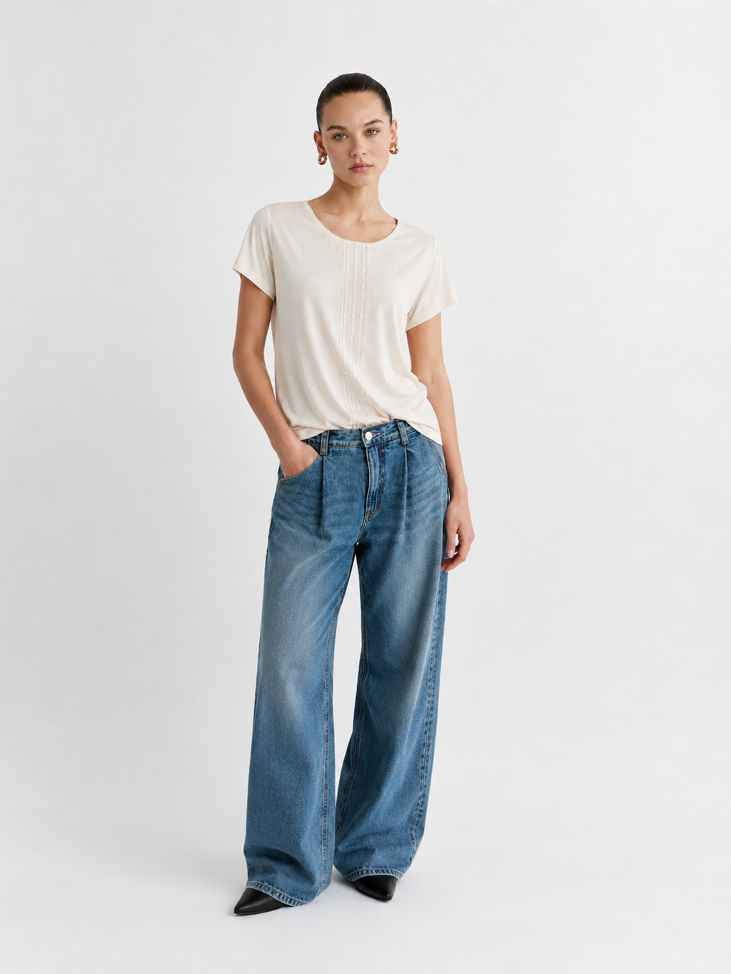 Dot Embroidery Cap Sleeve Top