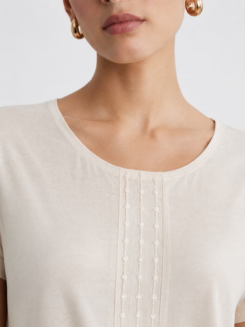 Avorio * Dot Embroidery Cap Sleeve Top