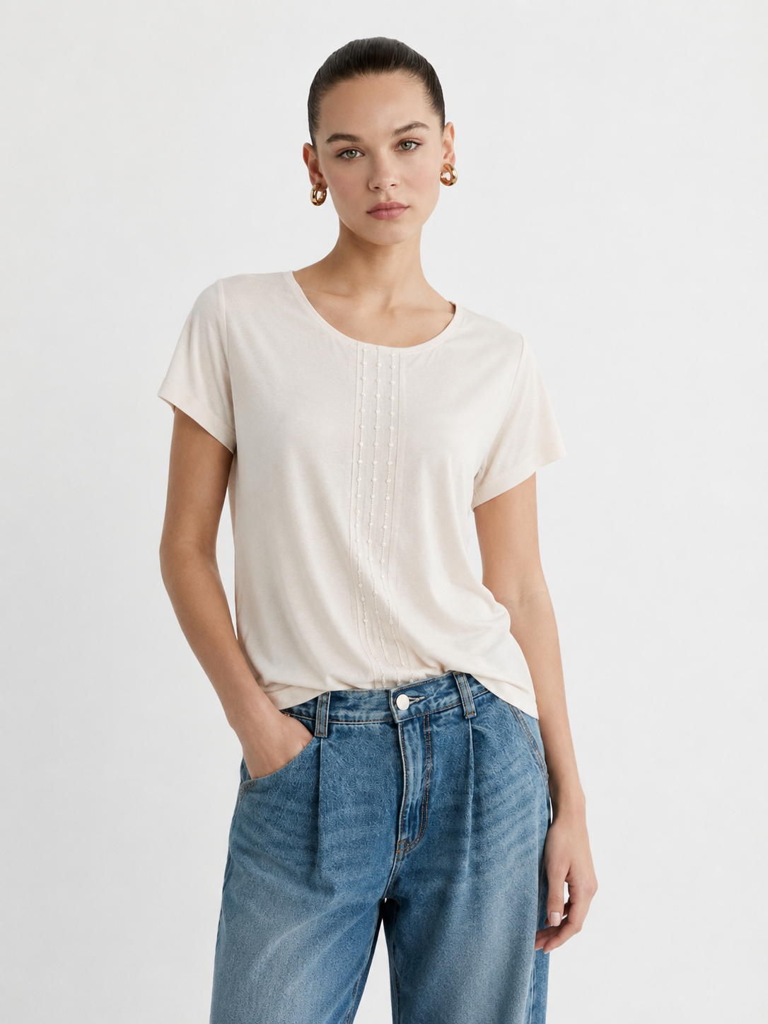 Dot Embroidery Cap Sleeve Top