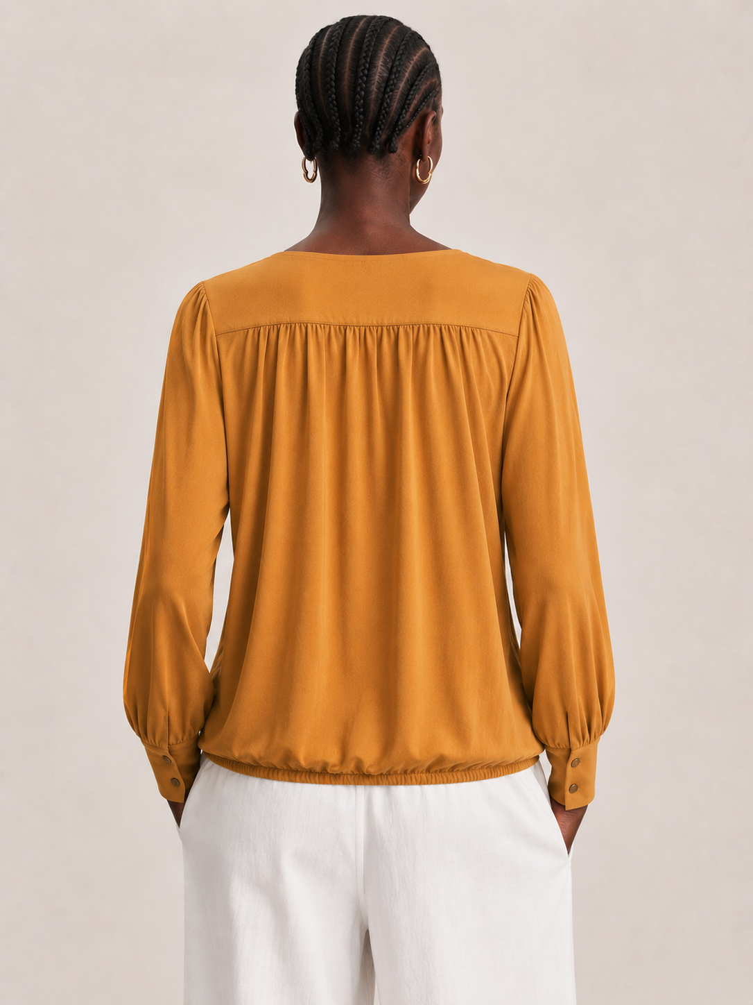 V-Neck Blouson Sleeve Jersey Top