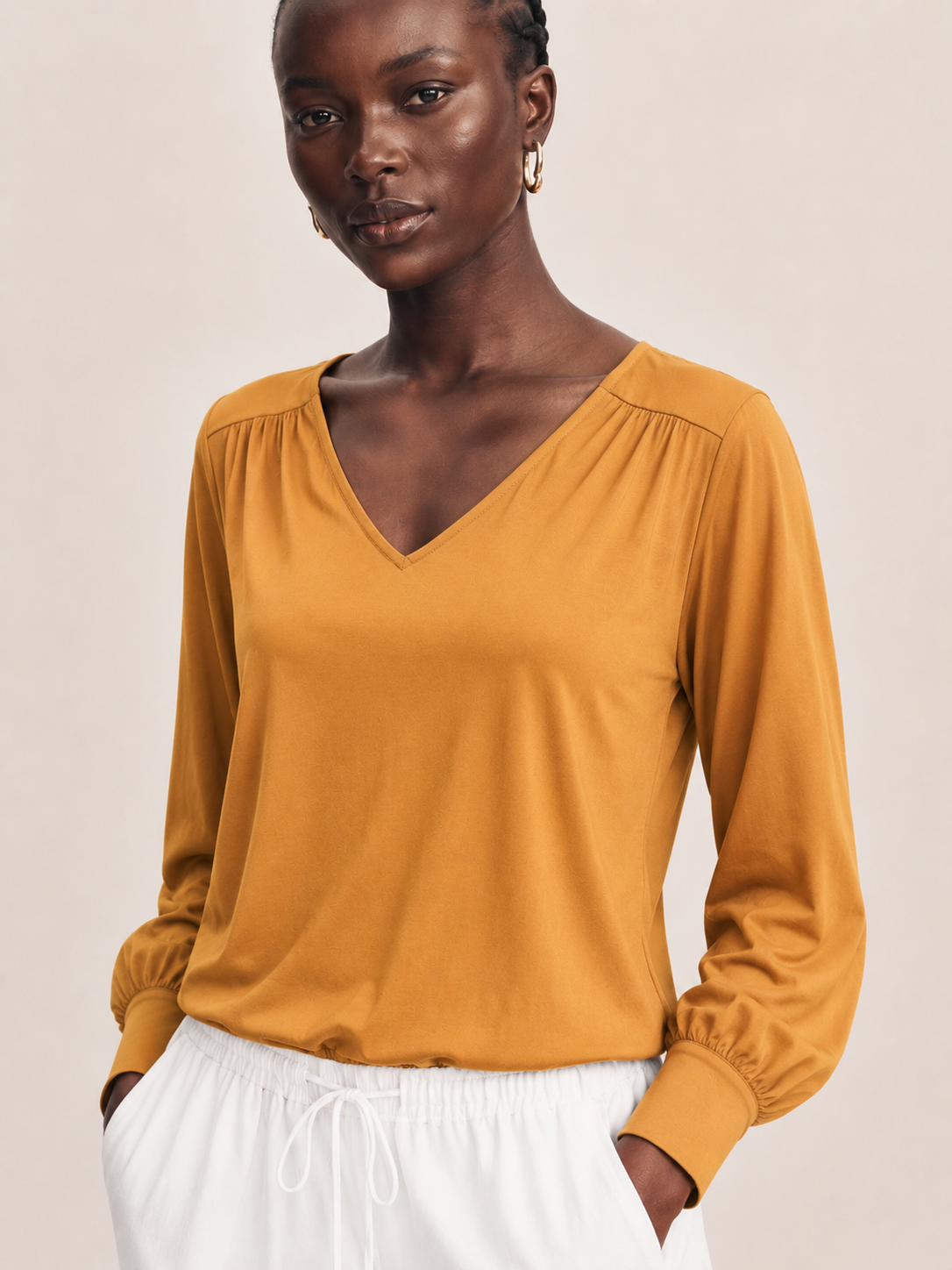 V-Neck Blouson Sleeve Jersey Top