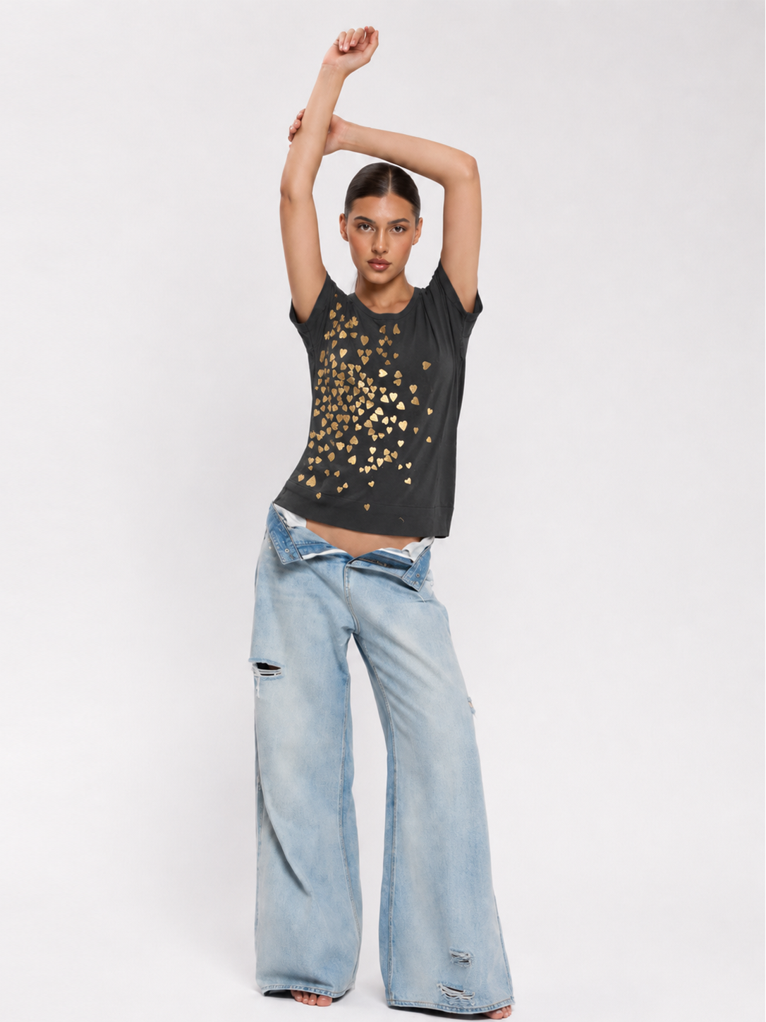 Gold Foil Scattered Hearts Top