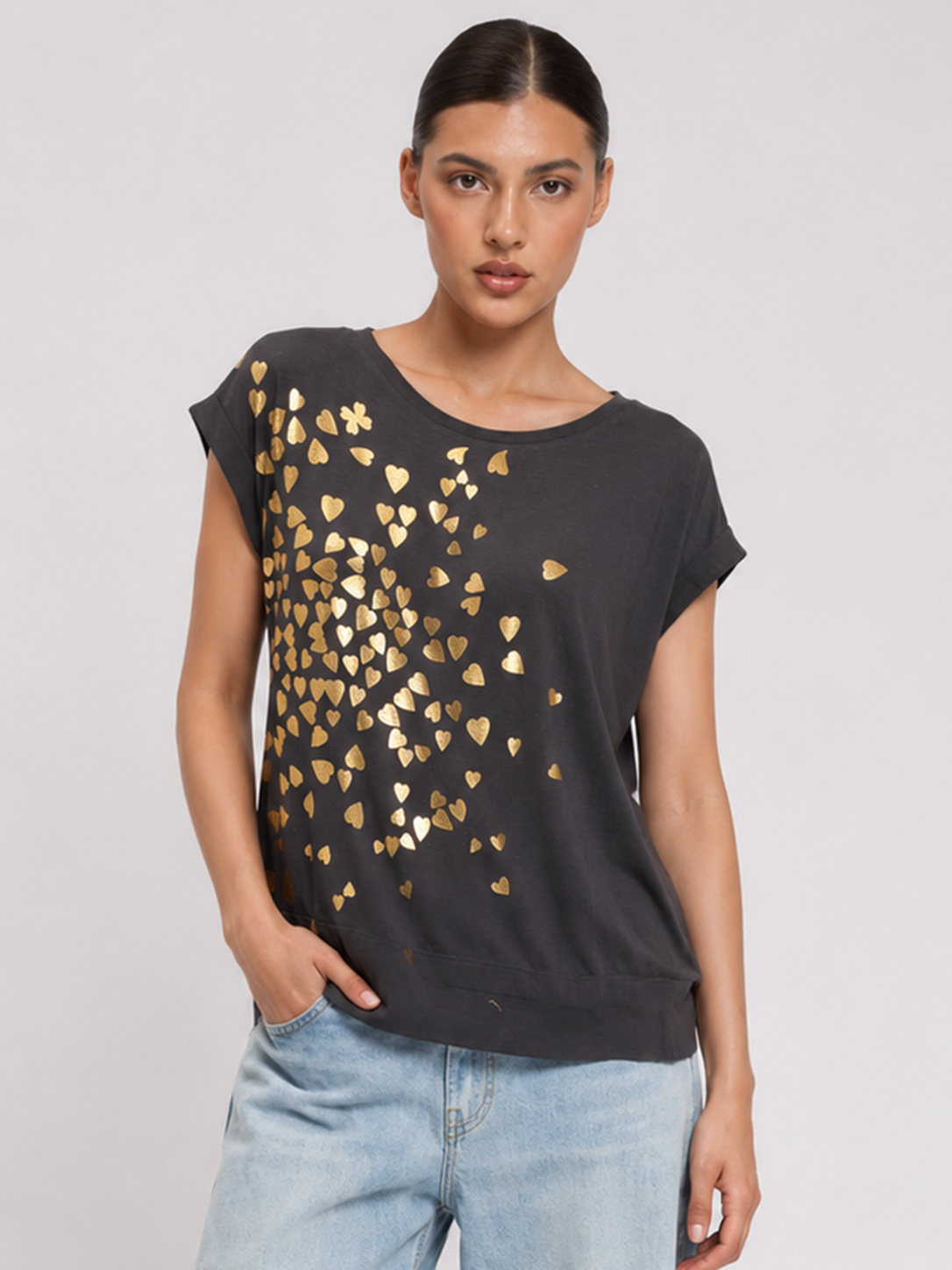 Gold Foil Scattered Hearts Top