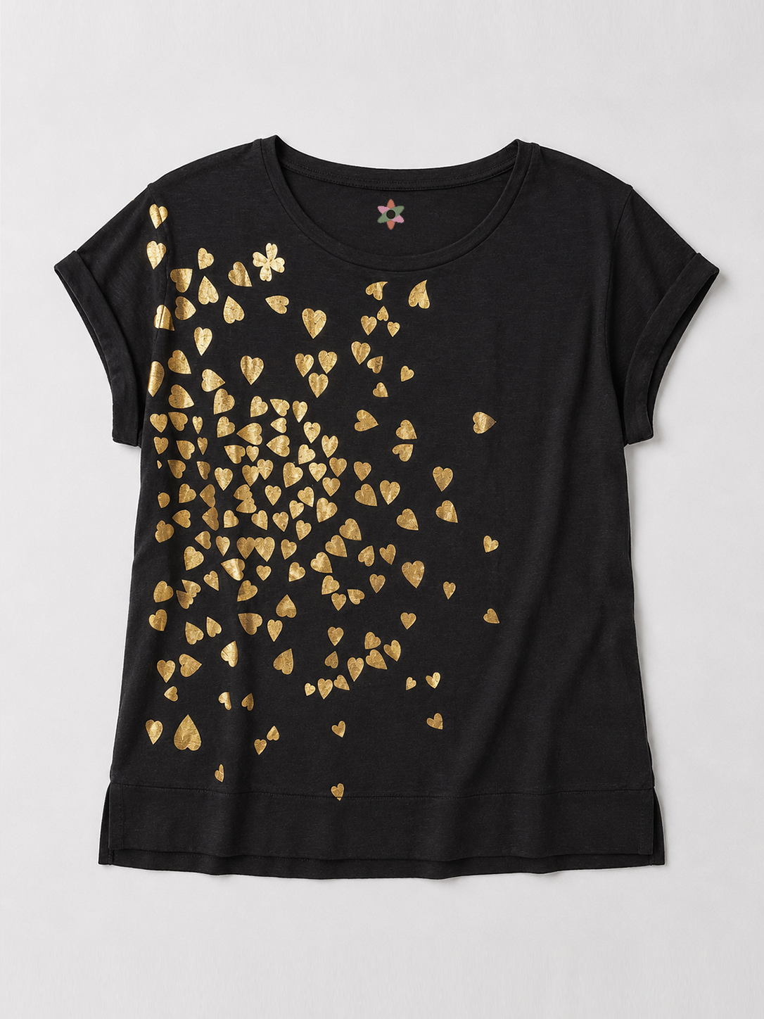 Dorée * Gold Foil Scattered Hearts Top