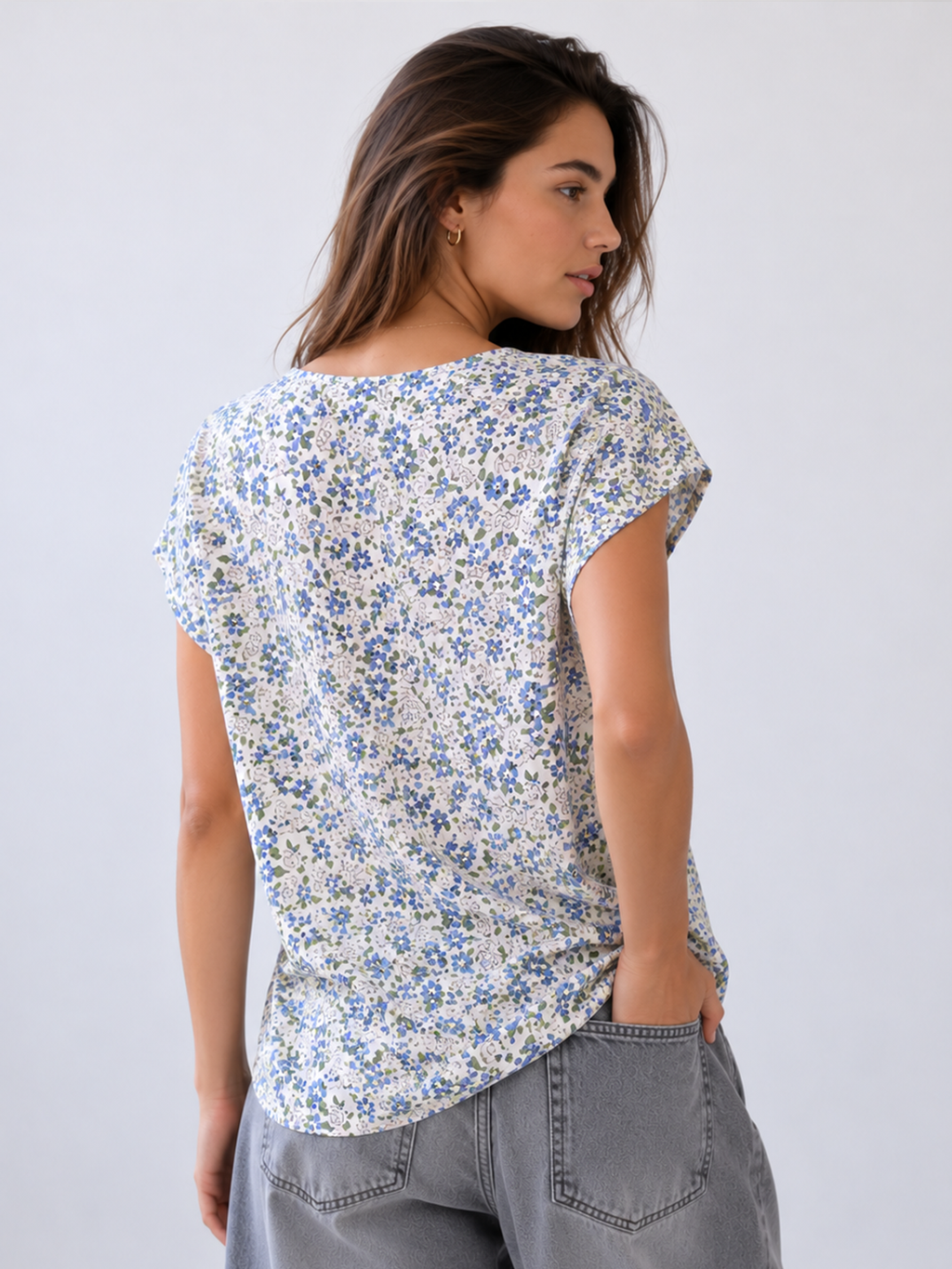 Ditsy Floral Print Cap Sleeve Tee