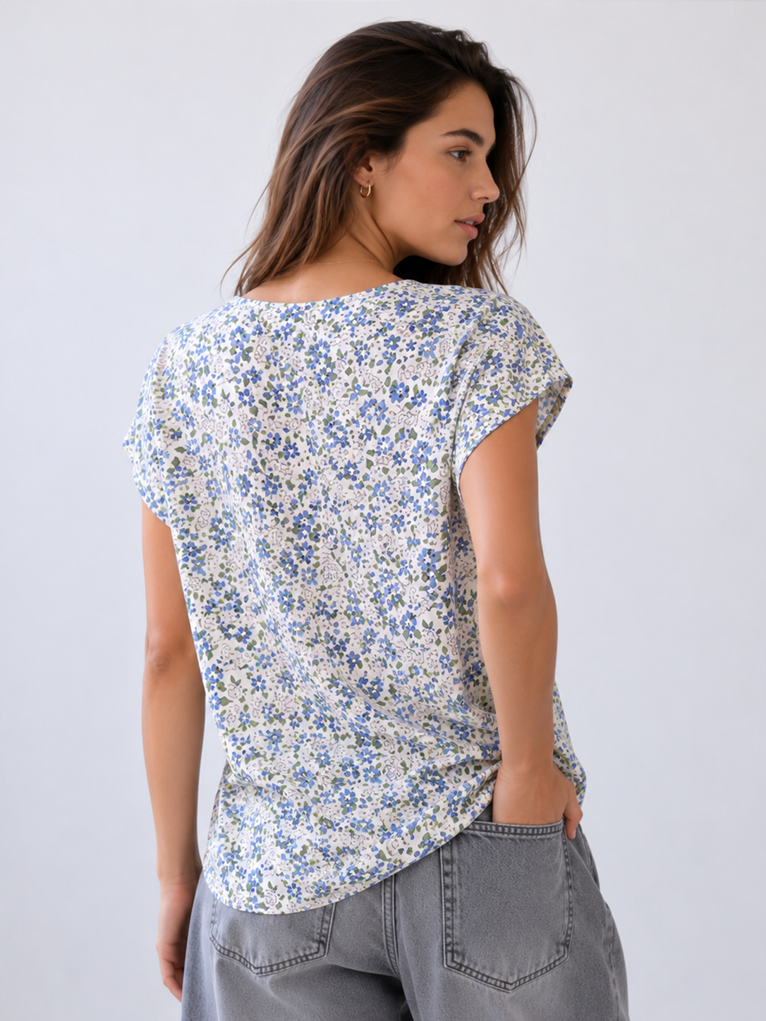 Ditsy Floral Print Cap Sleeve Tee