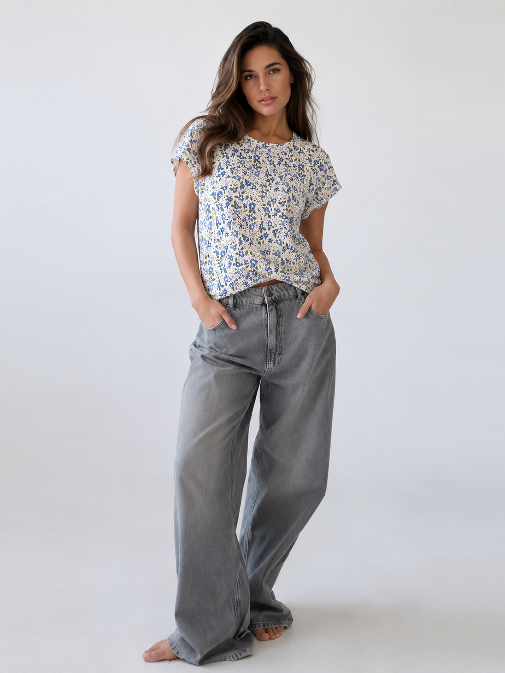 Ditsy Floral Print Cap Sleeve Tee