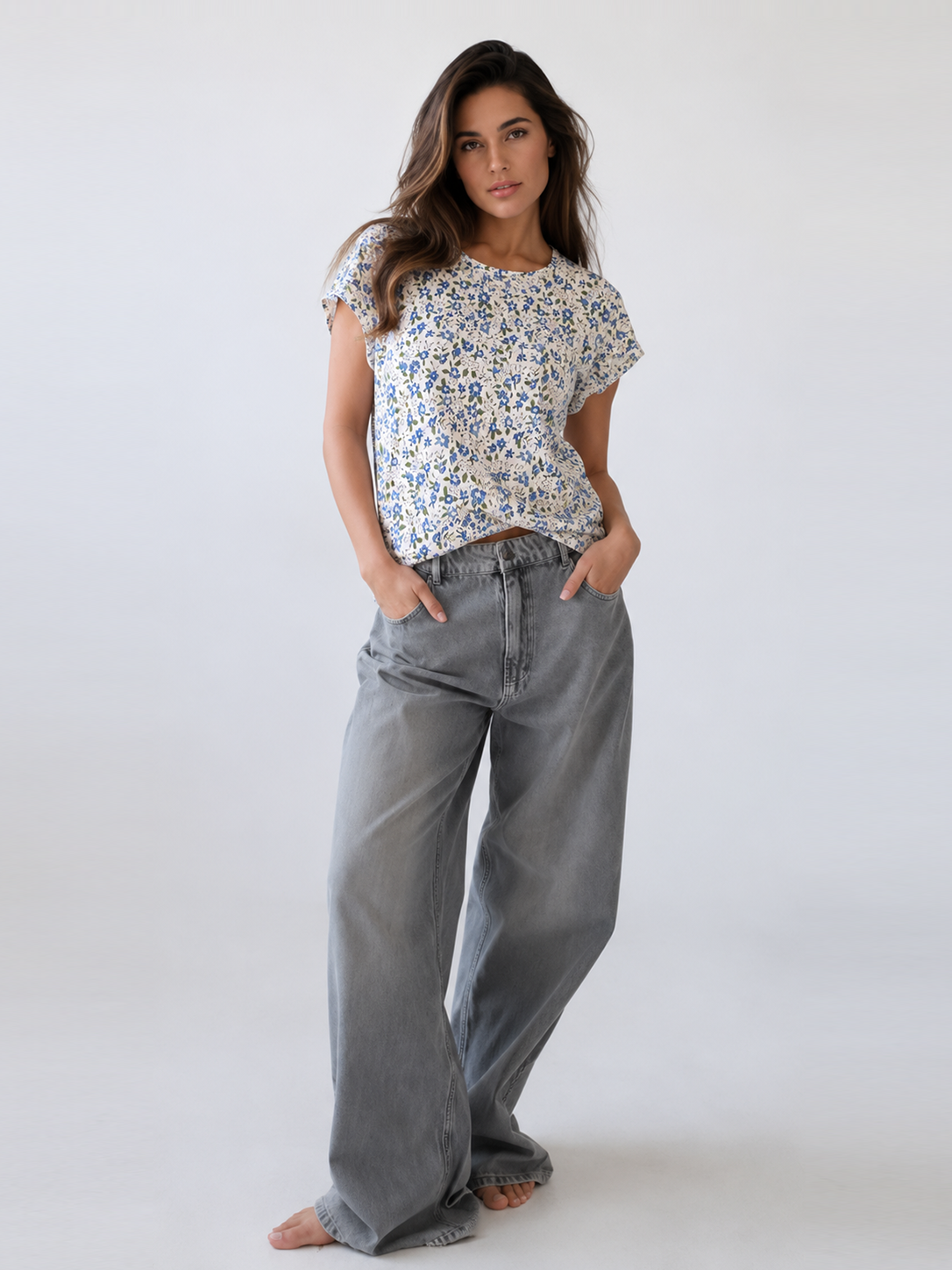 Ditsy Floral Print Cap Sleeve Tee