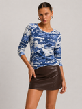 Abstract Watercolour Print Long Sleeve Fitted Top