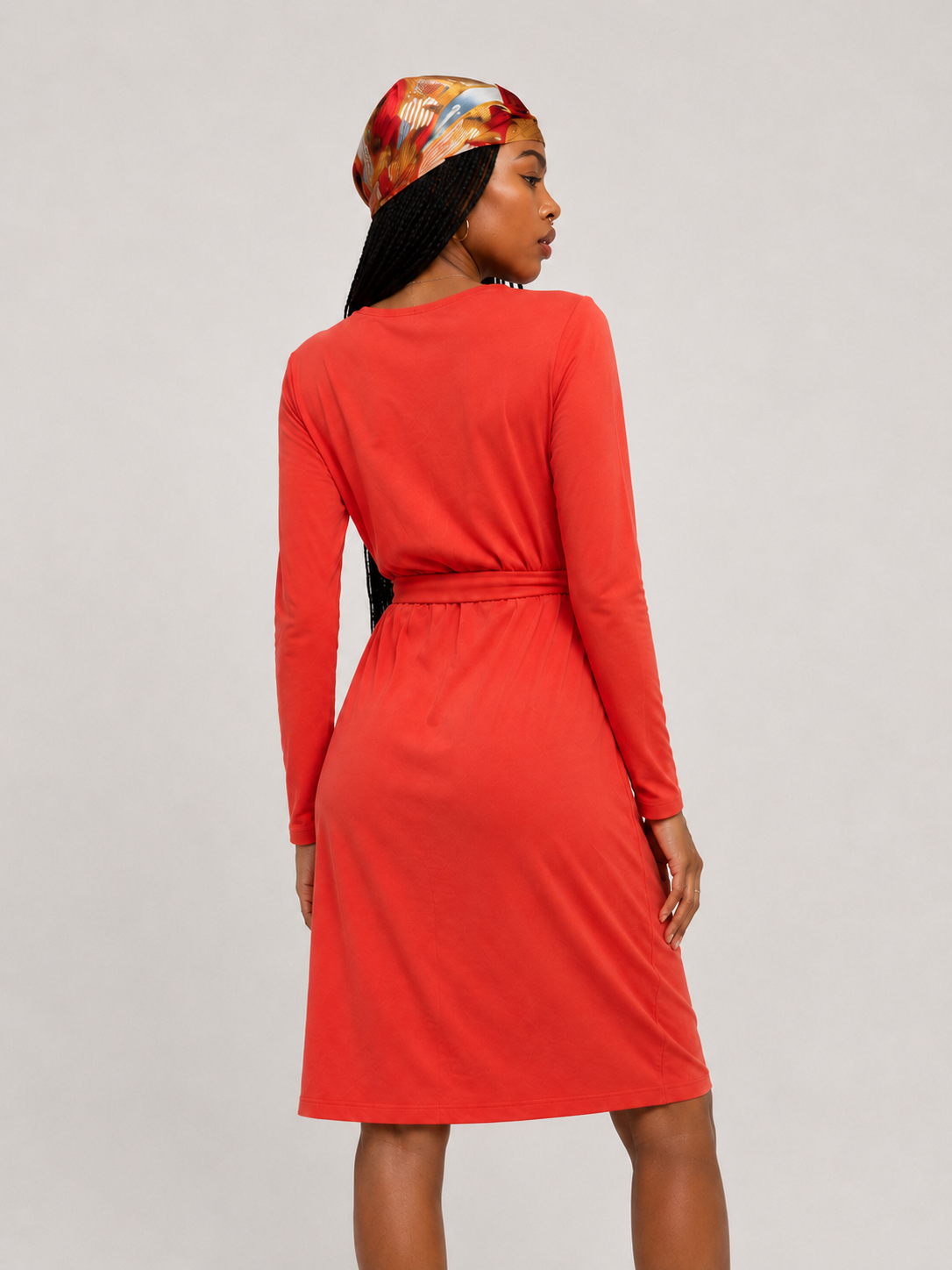 Tie Waist Long Sleeve Jersey Midi Dress