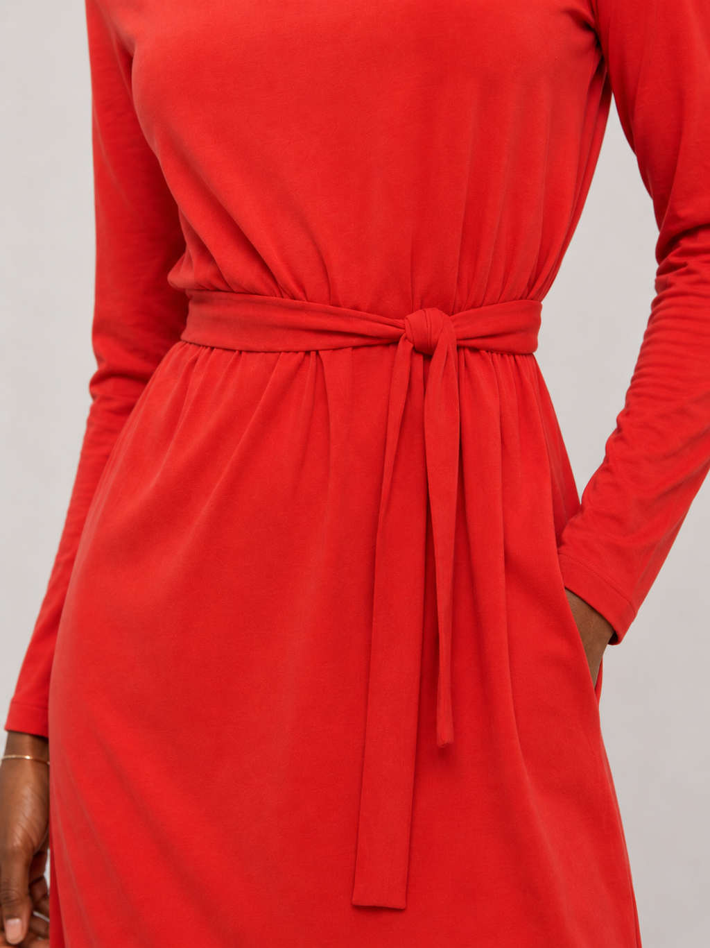 Tie Waist Long Sleeve Jersey Midi Dress