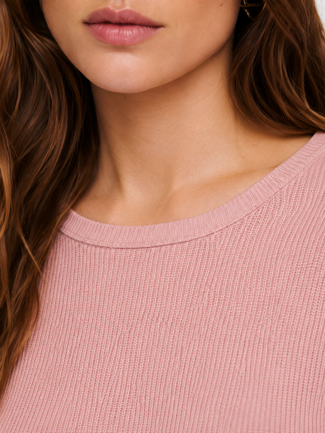 Relaxed Waffle Knit Long Sleeve Top