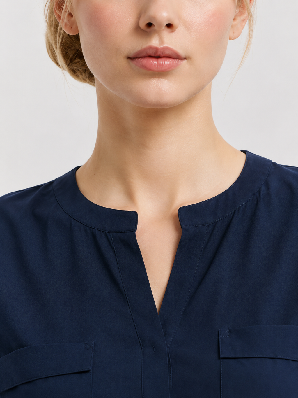 Navy Blue Split Neck Dual Pocket Sleeveless Top